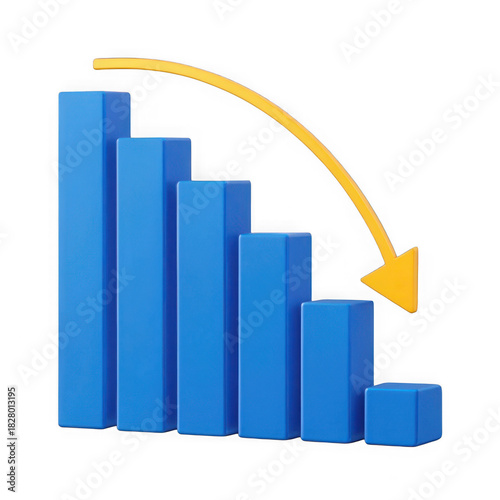 3d blue bar graph showing a downward trend with a yellow arrow isolated on transparent background Free Download 3d blue bar graph showing a downward trend with a yellow arrow isolated on transparent background - GFXLoad