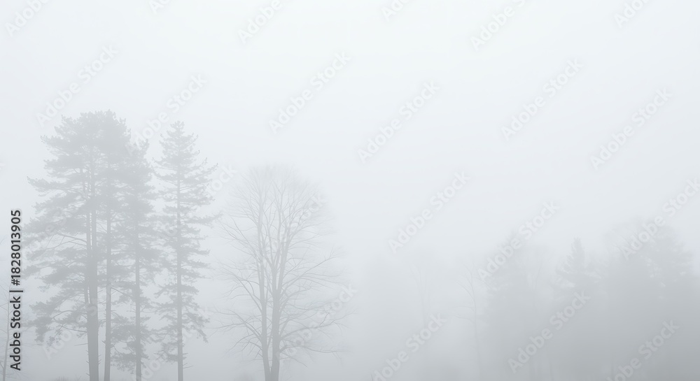 Obraz premium Misty forest landscape in the early morning ethereal atmosphere