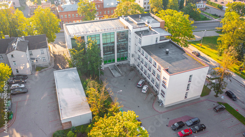 Rezekne, Latgale ,Latvija. Aerial photo from drone to of Rezekne city center at sunrise. (Series)