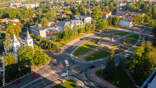 Rezekne, Latgale ,Latvija. Aerial photo from drone to of Rezekne city center at sunrise. (Series)