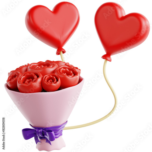 Romantic Floral Gift A Bouquet of Roses and Heart Balloons for Valentine's Day or Celebrations