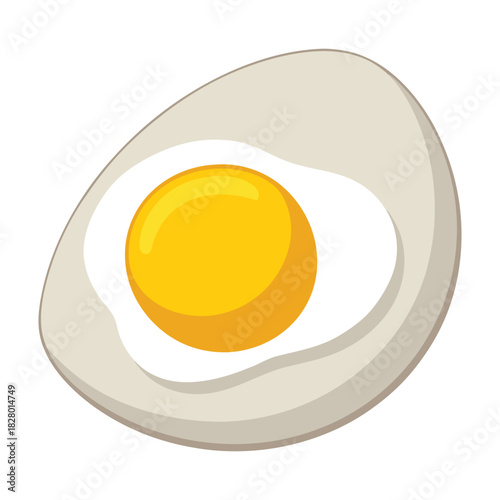 Isolated vector illustration of a freshly fried egg with a bright yellow yolk on a white plate, perfect for a healthy breakfast or meal