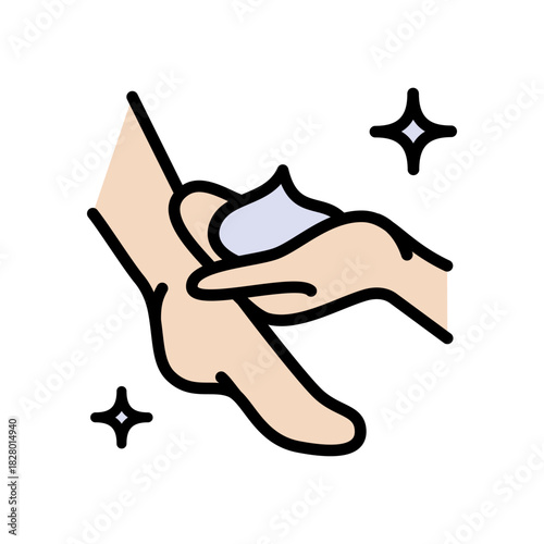 Applying foot cream, spa treatment in beauty salon and massage with cream, pedicure, moisturizing and peeling legs. Foot care icon. Foot treatment, Podiatrist, Podiatry icons, Pedicure color vector il