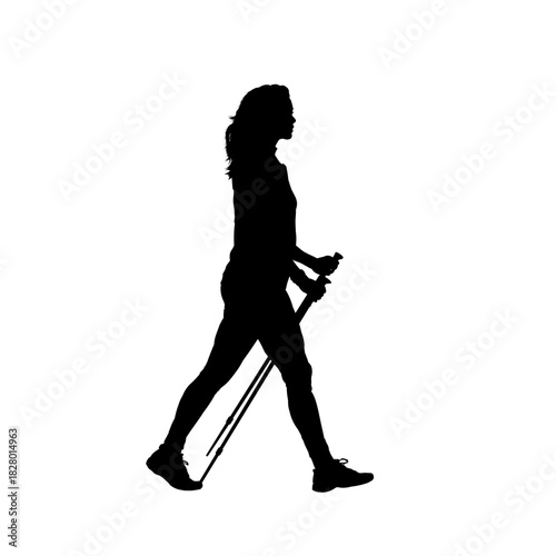Nordic walking woman silhouette  - vector illustration