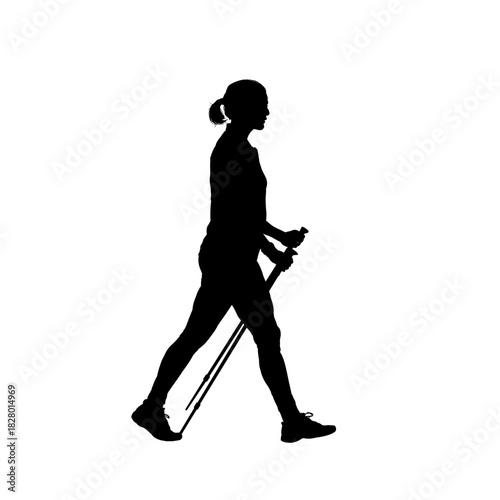 Nordic walking woman silhouette  - vector illustration