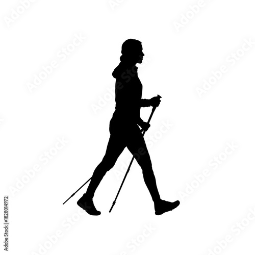 Nordic walking woman silhouette  - vector illustration