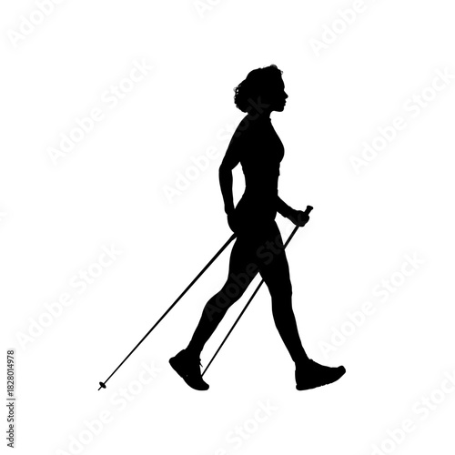 Nordic walking woman silhouette  - vector illustration
