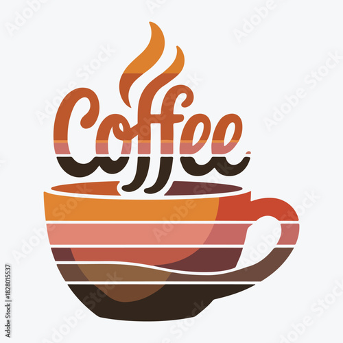 Striped Coffee Cup Typography Retro T Shirt Design