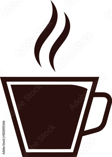 Steaming hot coffee or tea cup icon, minimalist vector art design