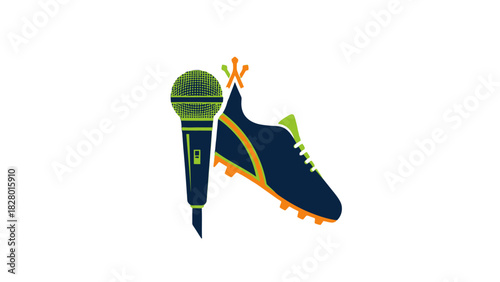 Illustration of a microphone and a soccer shoe, symbolizing sports podcasting.