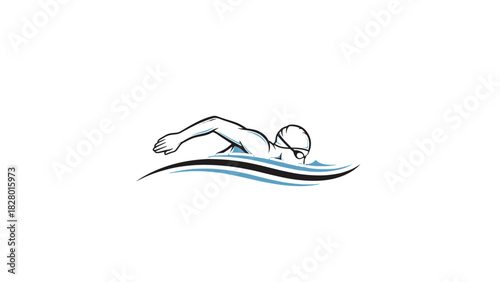Illustration of a swimmer in action, swimming through water with waves.