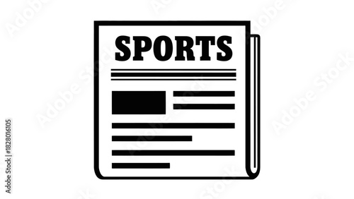 A black and white icon depicting a folded newspaper with the bold word "SPORTS" on its front page, representing news.