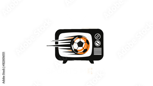 A vintage television set displays a dynamic soccer ball with motion blur, symbolizing live sports broadcasting.