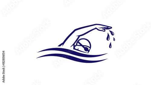 A stylized illustration of a swimmer in the water, with a focus on the arm and water droplets.