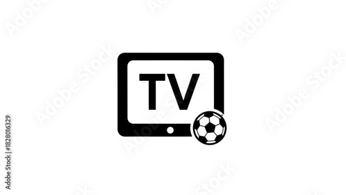 Black and white icon representing a live soccer match broadcast on television.