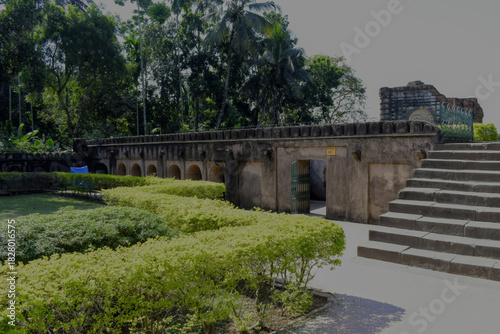 Photos pavilion with red arches in 'azimunnisa begum' cemetery complex surrounded by or