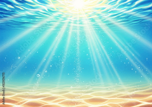 Captivating watercolor style underwater ocean light with sun rays and bubbles illustration background