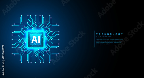 Glowing AI Chip with Futuristic Circuit Lines for for presentations, websites, banners, and promotional materials related to artificial intelligence, machine learning, robotics, or digital innovation.