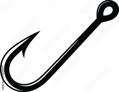 Black Silhouette of a Fishing Hook on White Background tackle bait