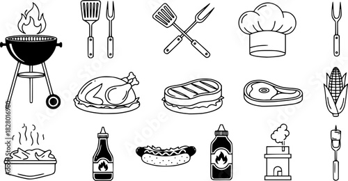 Vector black barbecue icons set