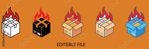 Burning Package Hazard Box Fire Warning Icon Safety Alert