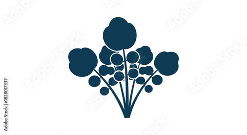 Abstract floral arrangement with rounded shapes in dark blue silhouette