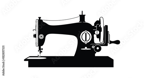 Vintage sewing machine black and white graphic silhouette