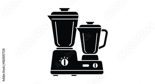 Two blenders kitchen appliances in black silhouette style silhouette