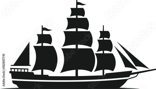 Traditional tall ship silhouette seafaring vessel emblem design