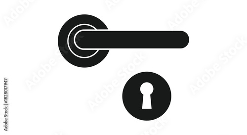 Door handle and keyhole minimalist black and white silhouette