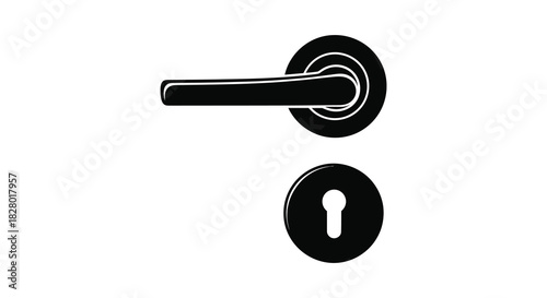 Door handle and keyhole silhouette on white background minimalist design silhouette