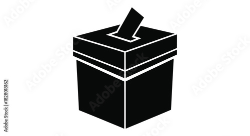 Ballot box with vote paper silhouette for elections and democracy silhouette