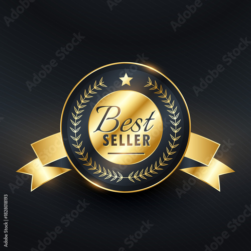 best seller golden label badge vector design