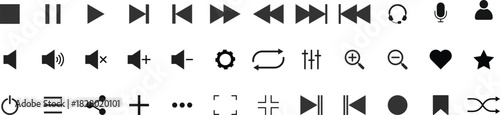 Music Player Icon Set. Media Playback and Audio Control Symbols. Play, Pause, Volume, and Skip Toggle. Sound Management Interface sign
