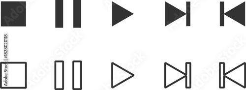 Play pause stop icon set. media player buttons. Music interface symbol