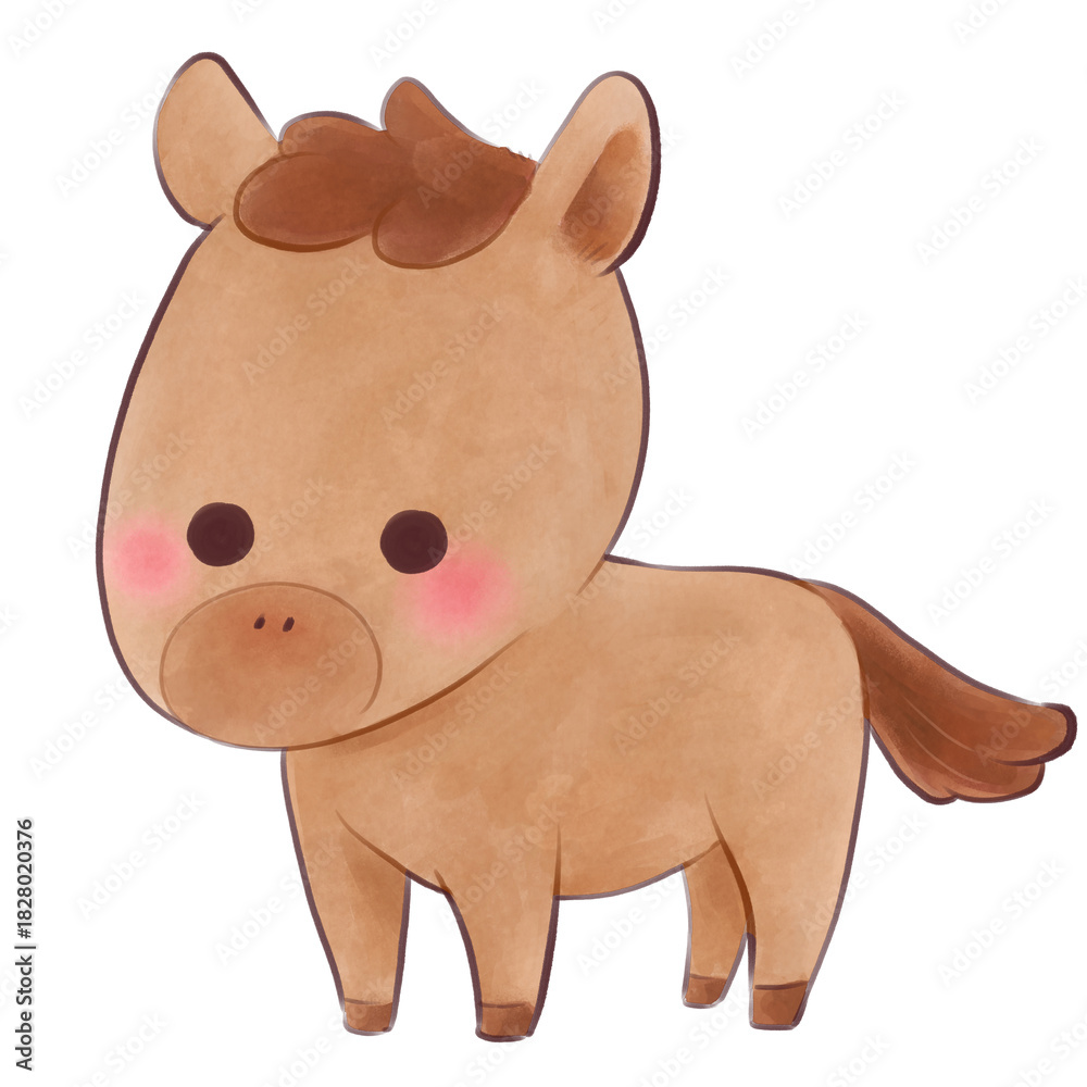 Naklejka premium かわいい茶色の馬の手描きイラスト