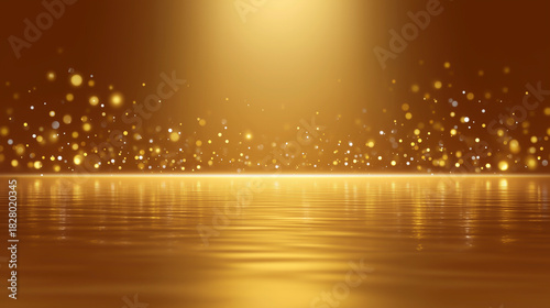 温かみのある輝きを表現した柔らかな光が水面に広がるゴールドの背景素材