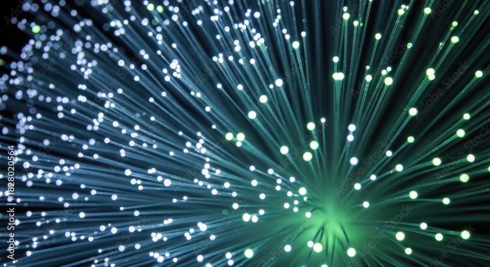 Naklejka premium Abstract digital network connections glowing blue and green streaks of light data flow