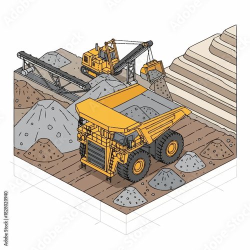 Mining Operation with Heavy Machinery and Excavation.