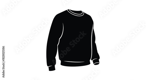 Isolated black sweatshirt illustration with white trim in silhouette style silhouette
