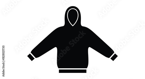 Hoodie silhouette with extended arms in black and white design silhouette
