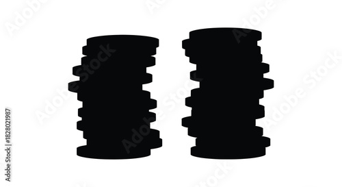 Two black textured cylinders isolated on white background silhouette