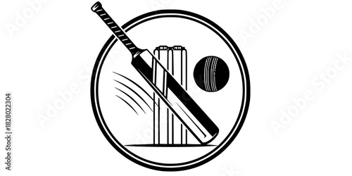 Cricket Bat Wicket Classic Badge Vector