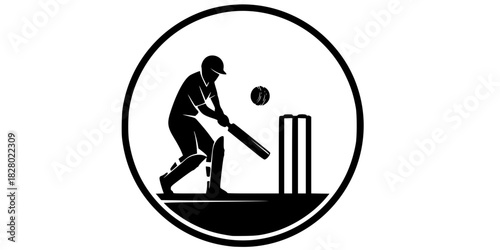Cricket Bat Wicket Classic Badge Vector