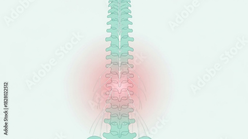 Illustration of a spine with nerves highlighted by a red glow indicating potential pain area