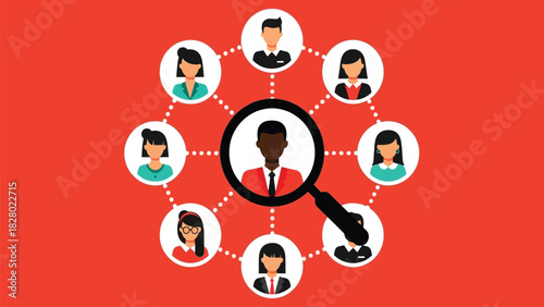 Targeted Employee Search and Recruitment Network Illustration with Magnifying Glass