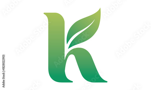 K leaf letter logo design vector, initial k letter logo, leaf logo