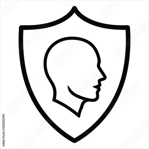 Personal identity and data privacy shield outline icon concept isolated on white background, Vector