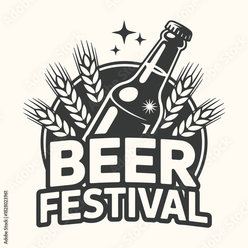 Vector art of beer festival logo with bottle and wheat ears