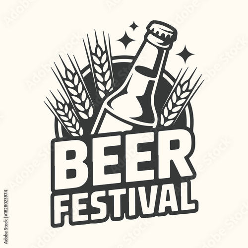 Vector art of beer festival logo with wheat and bottle